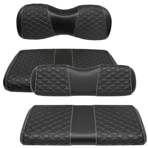 Golf Cart Seat Covers Front and Rear Waterproof and Sun Resistant Marine Grade Vinyl Leather Seat Cover Accessories for Yamaha Drive 2007-2016/Drive 2 2017+, Black(4PCS)|B0C89K4QHM