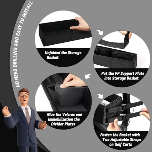 Golf Cart Inner Front Storage Basket No Drilling Required Foldable Universal 1680D Oxford Fabric Organizer Tray for EZGO TXT Club Car DS Precedent Yamaha Drive Kandi Electric Golf Cart|B0CJM5BTDQ