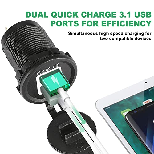 Golf Cart DC 6V-30V Quick Charge 3.1A Dual USB Charger, 2 in 1 USB Golf Cart USB Charger Ports Outlet Universal for Club Car, EZGO and Yamaha|B0B4BXDLZZ