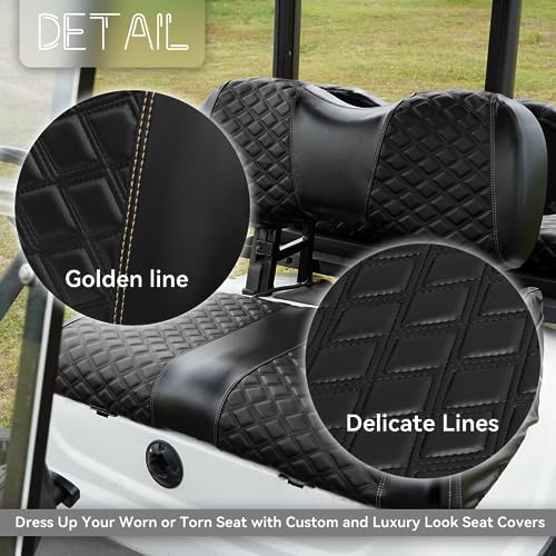Golf Cart Seat Covers Front and Rear Waterproof and Sun Resistant Marine Grade Vinyl Leather Seat Cover Accessories for Yamaha Drive 2007-2016/Drive 2 2017+, Black(4PCS)|B0C89K4QHM