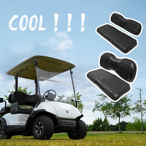 Golf Cart Seat Covers Front and Rear Waterproof and Sun Resistant Marine Grade Vinyl Leather Seat Cover Accessories for Yamaha Drive 2007-2016/Drive 2 2017+, Black(4PCS)|B0C89K4QHM
