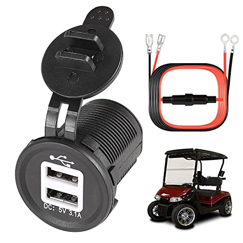 Golf Cart DC 6V-30V Quick Charge 3.1A Dual USB Charger, 2 in 1 USB Golf Cart USB Charger Ports Outlet Universal for Club Car, EZGO and Yamaha|B0B4BXDLZZ