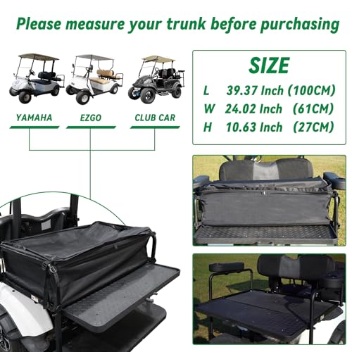 Golf Cart Storage Organizer, Sturdy Golf Cart Trunk Organizer, Collapsible for Yamaha,Club Car, EZGO Golf Cart, Pickup Truck Bed, Van, Adjustable Securing Straps, Foldable Cover Black|B0CJHX3TT3