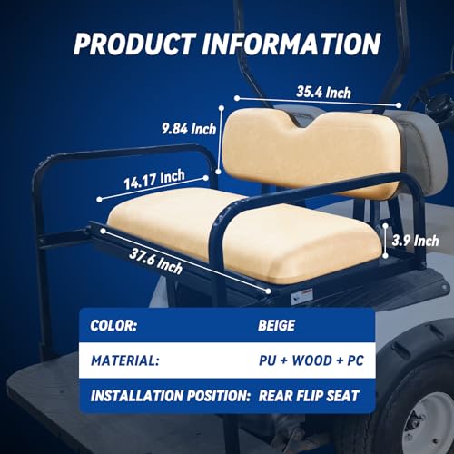 Golf Cart Universal Rear Replacement Cushions for EZGO/Club Car/Yamaha with Flip Rear Seat Kit, Black,2 Piece Set, Beige|B0CZD4K7CH