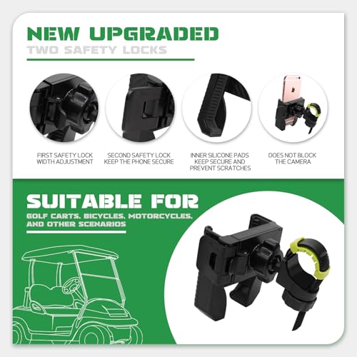 Golf Cart Phone Holder for EZGO Club Car Yamaha, Widely Use for Golf Push Cart Motorcycle Bike Treadmill Scooter Phone Mount, Compatible with iPhone/Samsung/Pixel all Phones, Golf Cart Accessories|B0F1S327NW