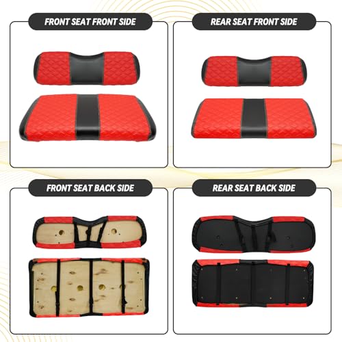 EZGO TXT Seat Covers, EZGO TXT Golf Cart Seat Covers for 1994-2013 EZGO TXT OEM Ordinary Seat, Marine Grade Vinyl Leather, Anti-Scratch/Anti-Fading/Easy to Install, Diamond/Red(4PCS/Front & Rear)|B0DPKS48VW
