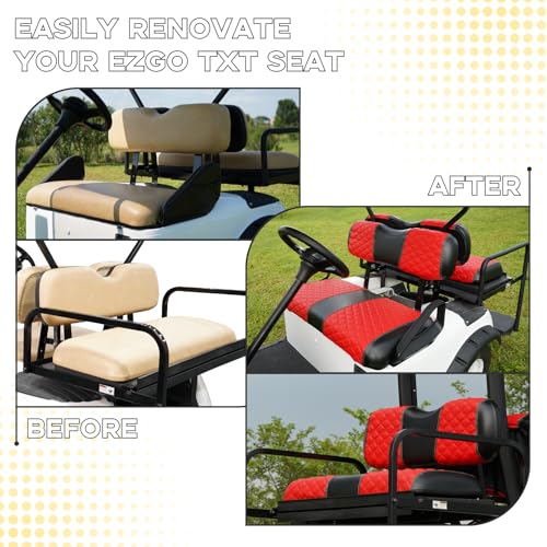EZGO TXT Seat Covers, EZGO TXT Golf Cart Seat Covers for 1994-2013 EZGO TXT OEM Ordinary Seat, Marine Grade Vinyl Leather, Anti-Scratch/Anti-Fading/Easy to Install, Diamond/Red(4PCS/Front & Rear)|B0DPKS48VW