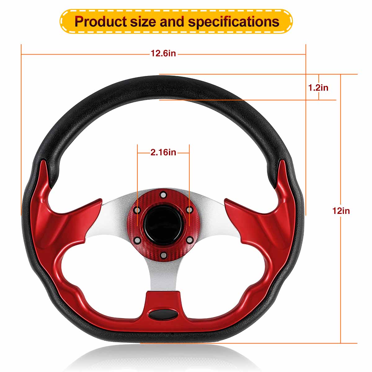 HANGKUNNEE Golf Cart Steering Wheel Red Other models TXT, RXV, DS, Precedent, yamaha models